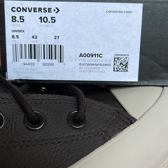 Converse A00911C
CTAS LUGGED 2.0 CC HI
VELVET BROWN/PAPYRUS/WHITE
WMNS Platforms - Picture 16 of 16